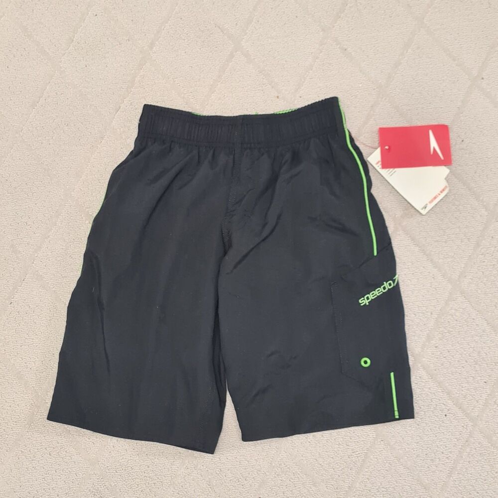 Speedo Swim Board Shorts Boys MEDIUM Black Surf Vacation Summer Travel